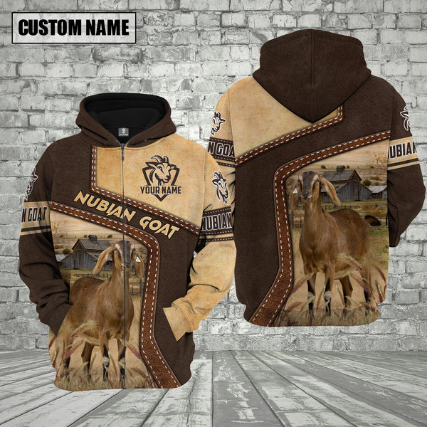Joycorners Farm Nubian Goat Brown Leather Pattern Custom Name 3D Shirts