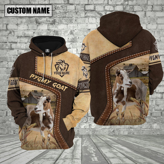 Joycorners Farm Pygmy Goat Brown Leather Pattern Custom Name 3D Shirts