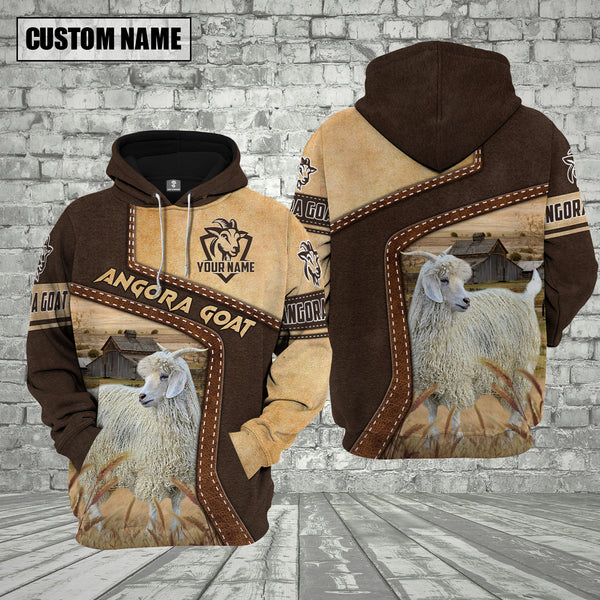 Joycorners Farm Angora Goat Brown Leather Pattern Custom Name 3D Shirts
