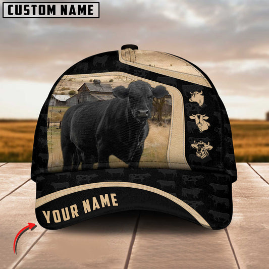 Joycorners Black Angus Cattle Black Yellow Pattern Customized Name Cap
