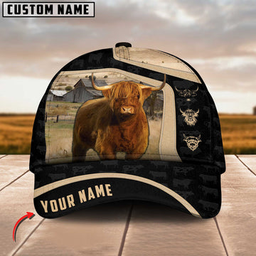 Joycorners Highland Cattle Black Yellow Pattern Customized Name Cap