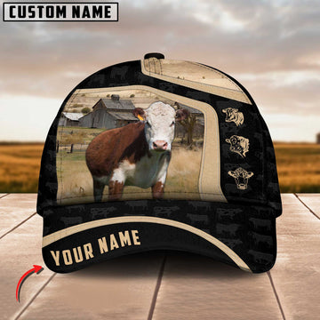 Joycorners Hereford Cattle Black Yellow Pattern Customized Name Cap