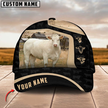 Joycorners Charolais Cattle Black Yellow Pattern Customized Name Cap