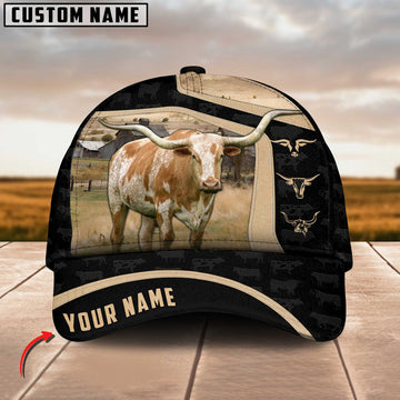 Joycorners Texas Longhorn Black Yellow Pattern Customized Name Cap