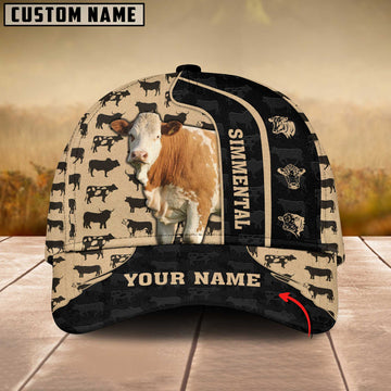 Joycorners Simmental Cattle Customized Name Black Yellow 3D Cap