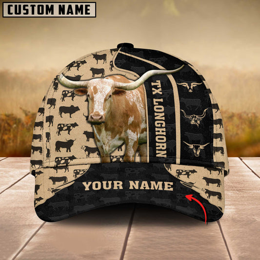 Joycorners Texas Longhorn Customized Name Black Yellow 3D Cap