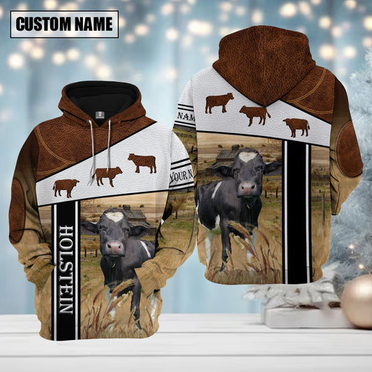 Joycorners Farm Holstein Cattle Brown Leather Pattern Custom Name Shirts