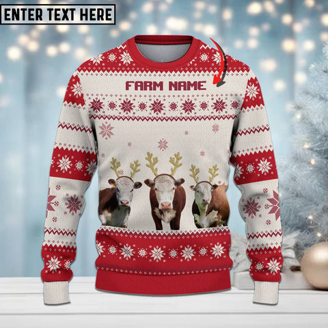 Joycorners Hereford Cattle Merry Christmas Custom Farm Name Ugly Sweater