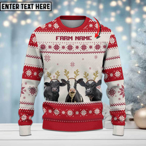Joycorners Holstein Cattle Merry Christmas Custom Farm Name Ugly Sweater