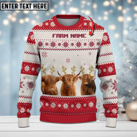 Joycorners Highland Cattle Merry Christmas Custom Farm Name Ugly Sweater