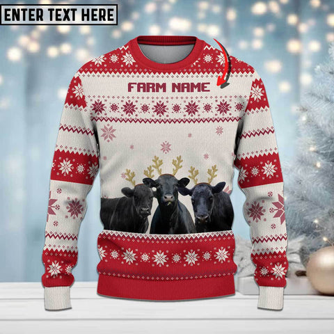 Joycorners Black Angus Cattle Merry Christmas Custom Farm Name Ugly Sweater