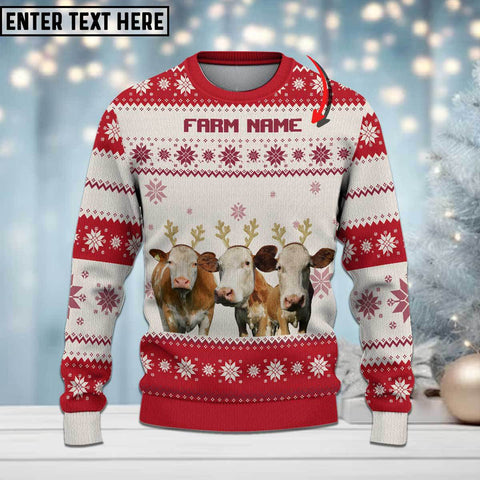 Joycorners Simmental Cattle Merry Christmas Custom Farm Name Ugly Sweater