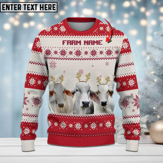 Joycorners Brahman Cattle Merry Christmas Custom Farm Name Ugly Sweater