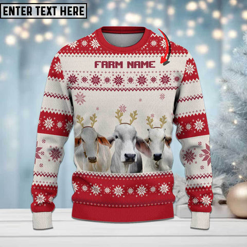 Joycorners Brahman Cattle Merry Christmas Custom Farm Name Ugly Sweater