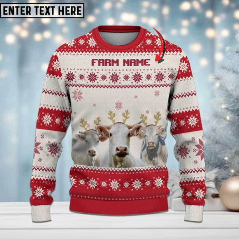 Joycorners Charolais Cattle Merry Christmas Custom Farm Name Ugly Sweater