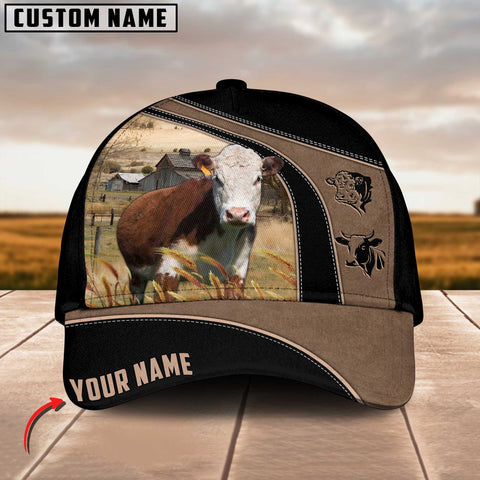 Joycorners Hereford Cattle Customized Name Black Brown Cap
