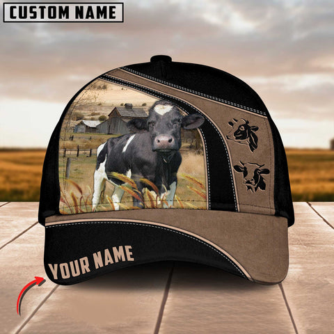 Joycorners Holstein Cattle Customized Name Black Brown Cap