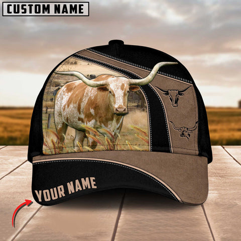 Joycorners Texas Longhorn Cattle Customized Name Black Brown Cap
