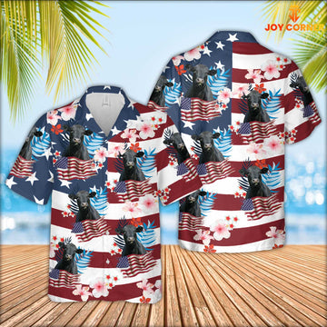 Joy Corners Black Angus Cattle Floral U.S Flag Pattern Hawaiian Shirt