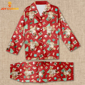 Joycorners Charolais Cattle Christmas Pattern 3D Pajamas