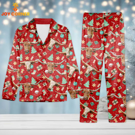 Joycorners Texas Longhorn Christmas Pattern 3D Pajamas