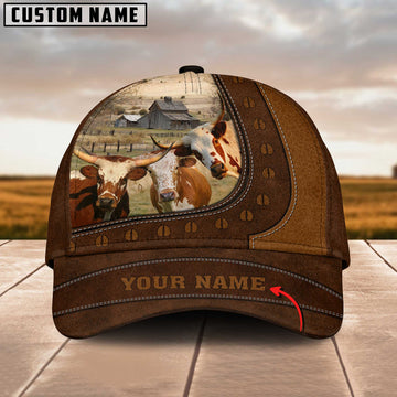 Joycorners Funny Texas Longhorn Cattle Customized Name Brown Cap