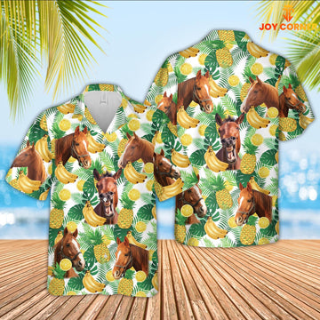 Joy Corners Horse White Tropical Fruits Pattern Hawaiian Shirt