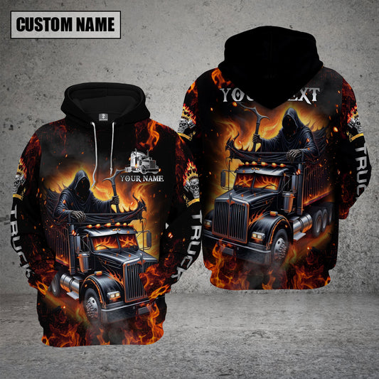 Joycorners Truck Flame Skull Personalized Name Shirt For Truck Driver