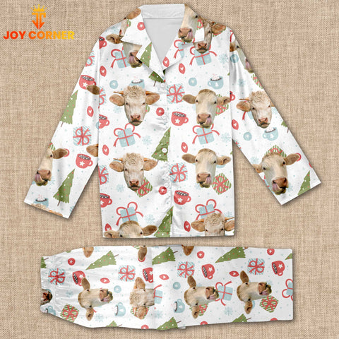 Joycorners Charolais Cattle Christmas Pattern 3D Pajamas