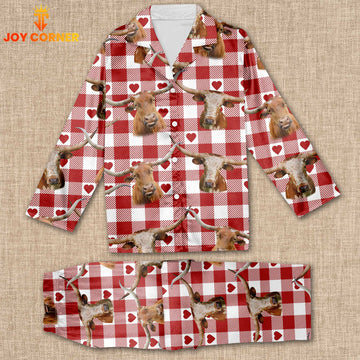 Joycorners Texas Longhorn Cattle Gingham Pattern Pajamas