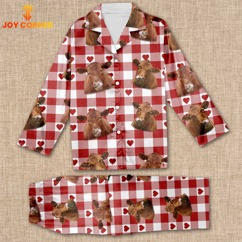 Joycorners Red Angus Cattle Gingham Pattern Pajamas