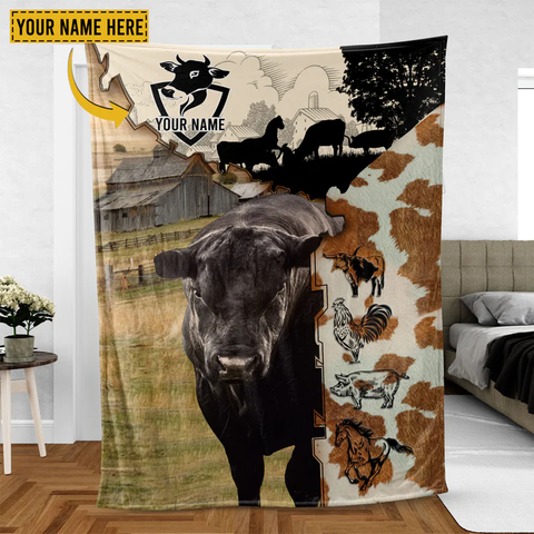 Joycorners Dexter Cattle Personalized Name Feather Pattern Blanket