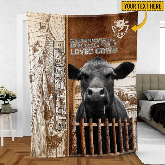 Joycorners Black Angus Personalized Name Leather Pattern Blanket