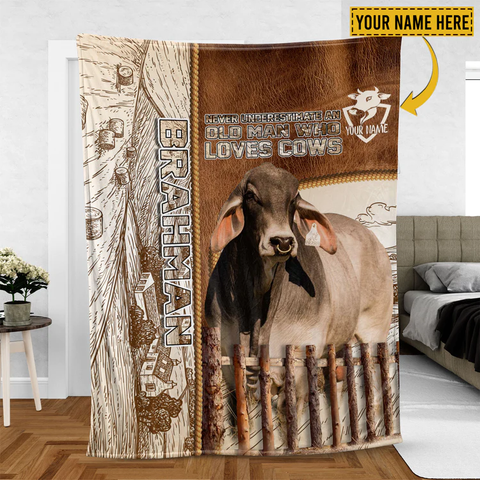 Joycorners Brahman Cattle Personalized Name Leather Pattern Blanket