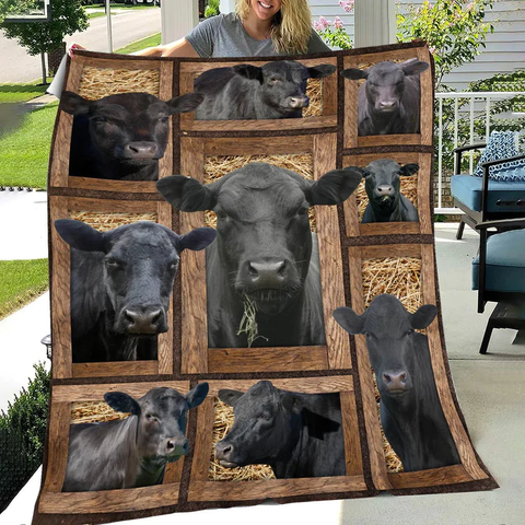 Joycorners Black Angus Cattle Personalized Name Blanket
