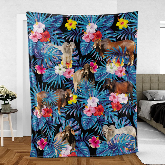 Joycorners Brahman Cattle Hawaiian Pattern Blanket