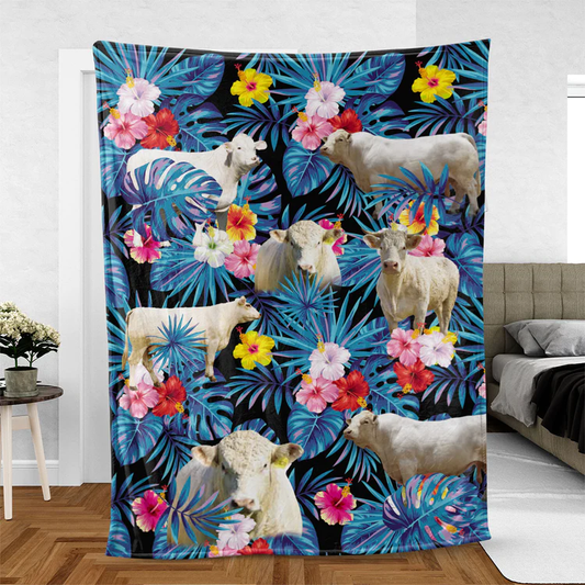 Joycorners Charolais Cattle Hawaiian Pattern Blanket