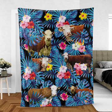 Joycorners Hereford Cattle Hawaiian Pattern Blanket