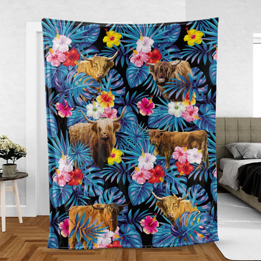 Joycorners Highland Cattle Hawaiian Pattern Blanket