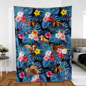 Joycorners Red Angus Cattle Hawaiian Pattern Blanket