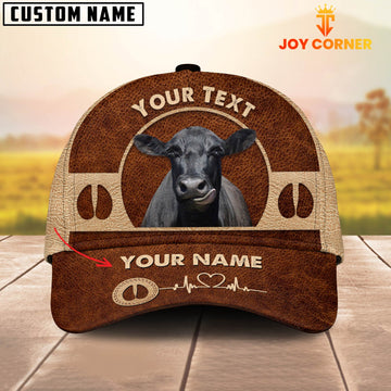 Joycorners Black Angus Cattle Personalized Name Brown Leather Pattern Cap