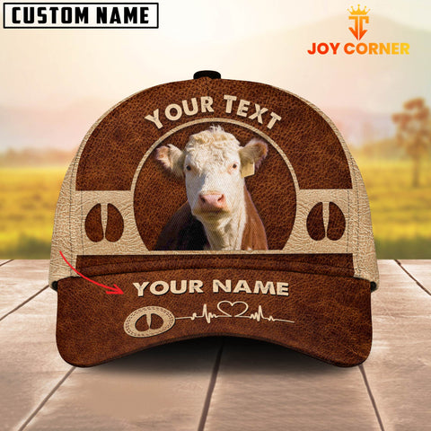Joycorners Hereford Cattle Personalized Name Brown Leather Pattern Cap
