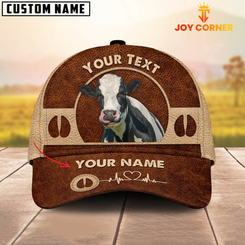 Joycorners Holstein Cattle Personalized Name Brown Leather Pattern Cap