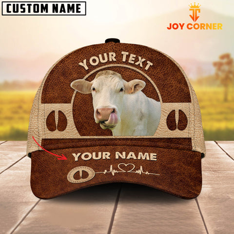 Joycorners Charolais Cattle Personalized Name Brown Leather Pattern Cap