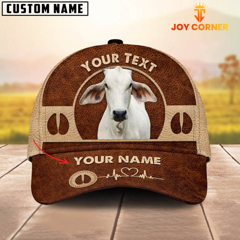 Joycorners Brahman Cattle Personalized Name Brown Leather Pattern Cap
