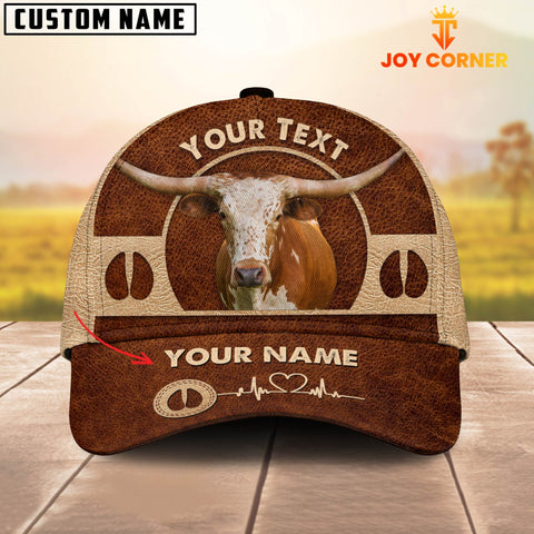 Joycorners Texas Longhorn Personalized Name Brown Leather Pattern Cap