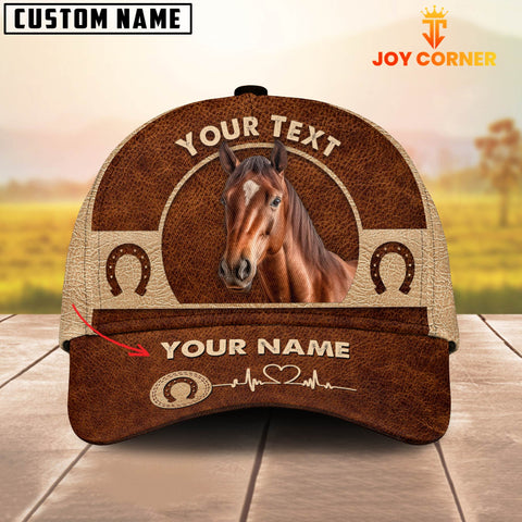 Joycorners Horse Personalized Name Brown Leather Pattern Cap