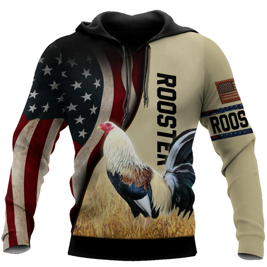 Joycorners Rooster U.S Flag 3D Design All Over Printed Shirts