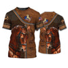 Joycorners American Brown Horse Leather Pattern Custom Name 3D Shirts