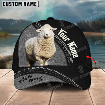 Joycorners Sheep Gray Black Customized Name 3D Classic Cap